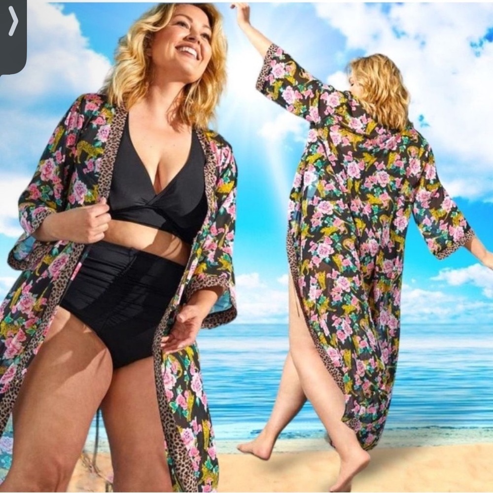NWT Torrid 3X Cheetah Floral Kimono Swim Coverup